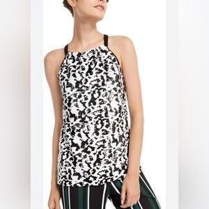INC International Concepts Sequin Halter Tank Top Black&White Large A001347